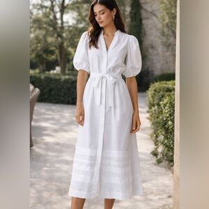 Zadig & Voltaire White Midi Shirt Dress Puff Sleeve Belted Designer NWT Size S